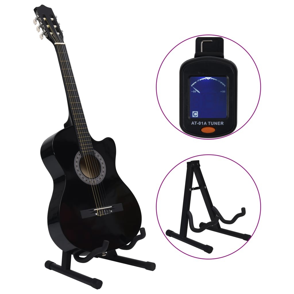 12 Piece Western Acoustic Guitar Set with 6 Strings Black 38"